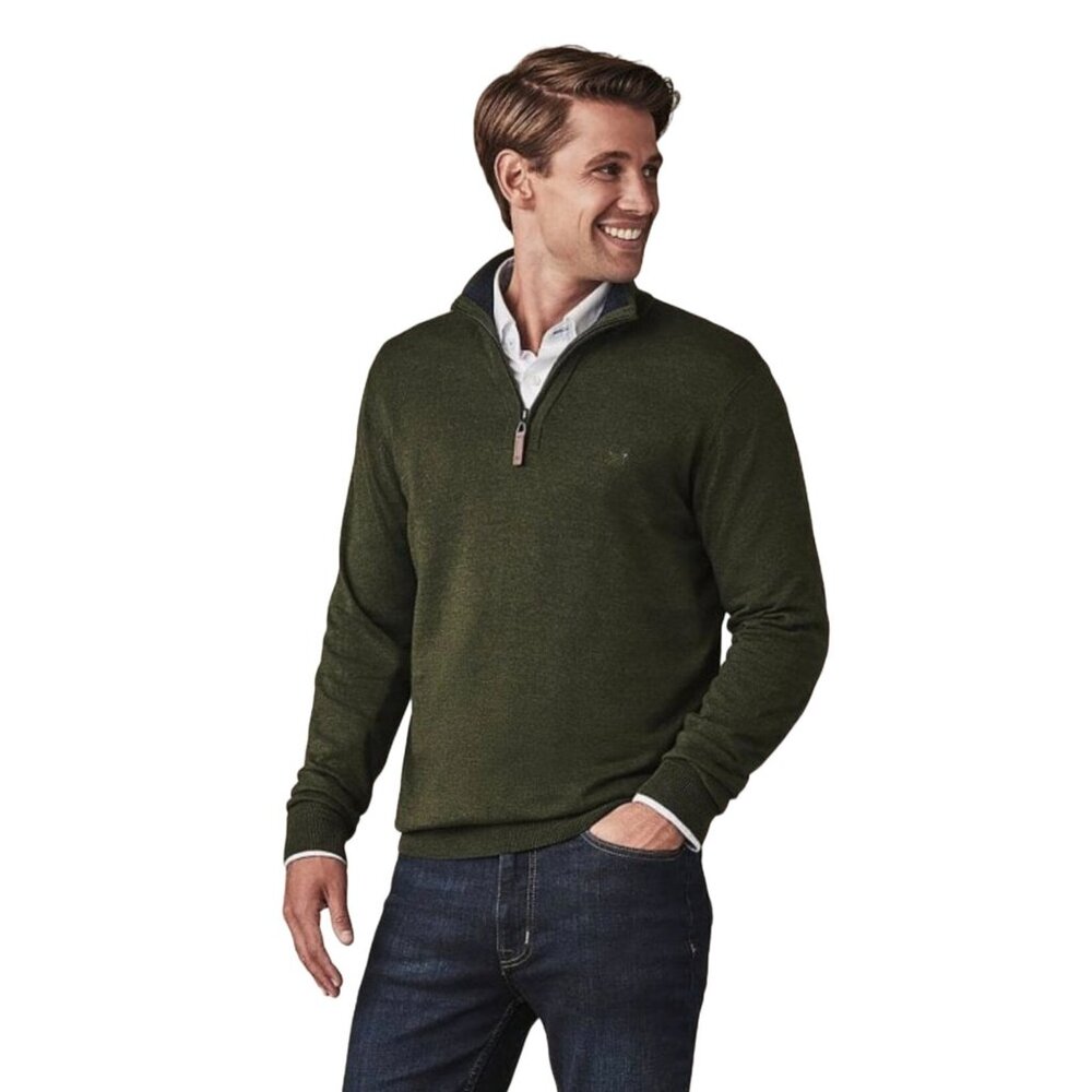 Caribbean Joe Mens XL Olive‎ Green 100% Cotton Half-Zip Sweater grandpacore